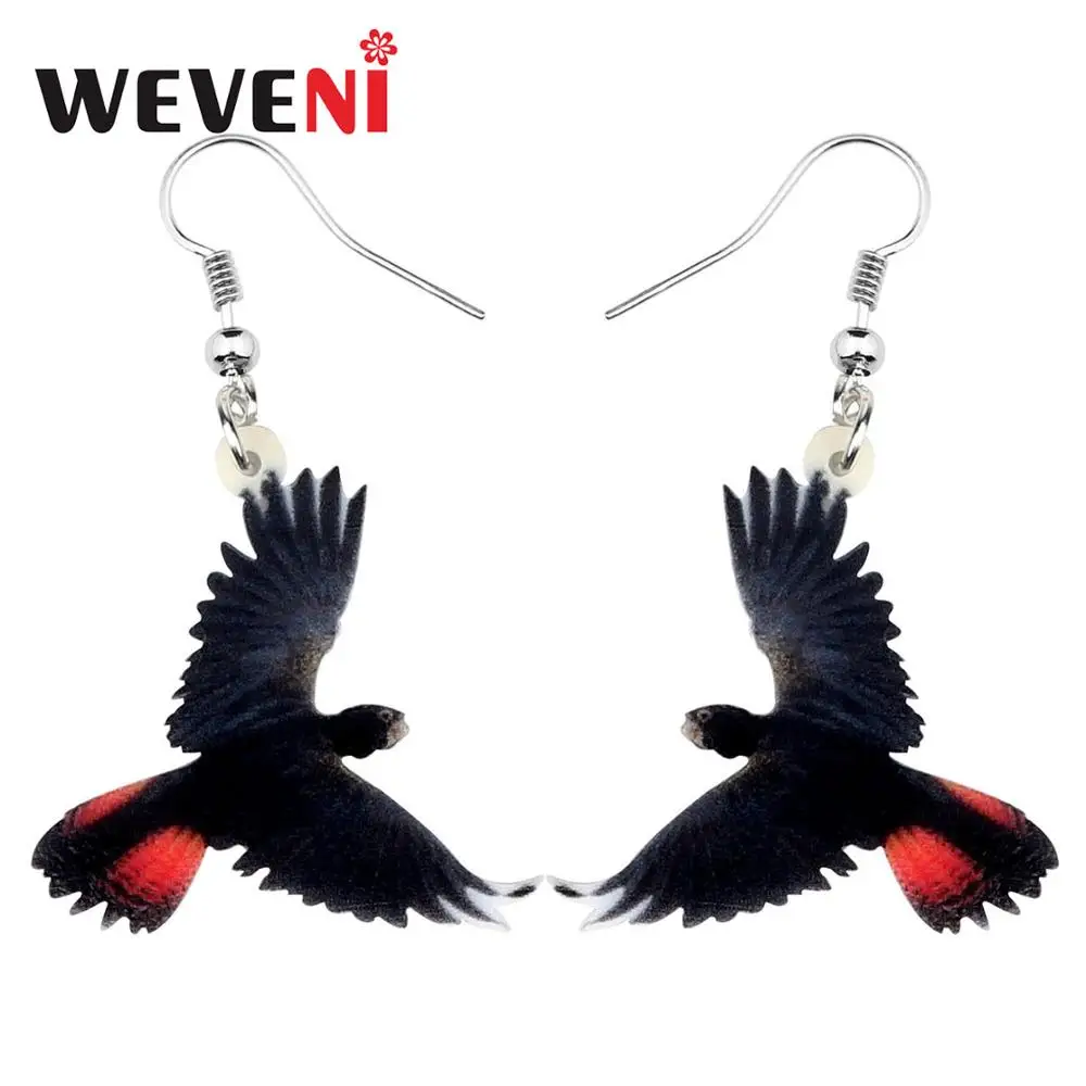 WEVENI Acrylic Australia Red-tailed Black Cockatoo Earrings Dangle Drop Unique Bird Jewelry For Women Lady Girls Gift Wholesale