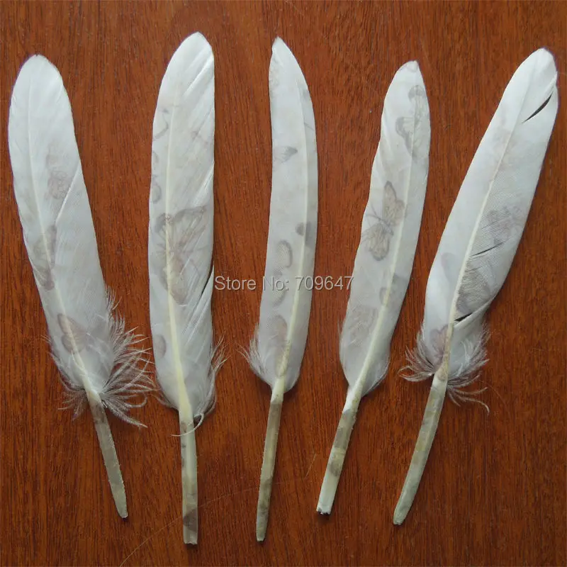 Feder!50PCS/lot!Butterfly Printed Duck Cochettes Loose Feathers craft Feather Art Project Decorate Costume Pen,10-13cm long