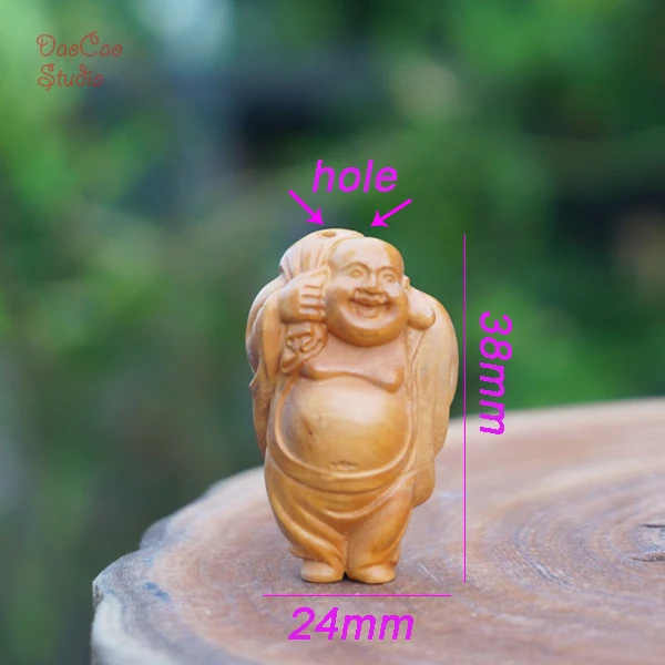 Natural Boxwood Carved Smile Buddha Back Bag Pendant Tiny Charms Mala Japa Beads Bracelet Jewellry Findings DIY Accessories