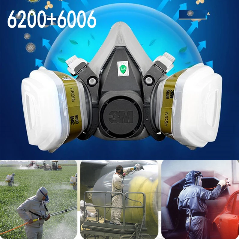 3M 6200+6001/6002/6003/6006 Half Facepiece Reusable Respirator Gas Mask Protect Against Painting Spraying Acid