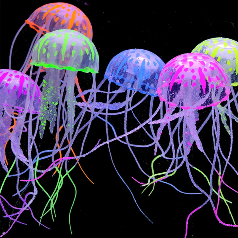 6PCS/LOT Different Colors Emulation Jellyfish Pet Aquarium 0rnamental Ornament of Fish Tank Floating Fluorescent Jellyfish