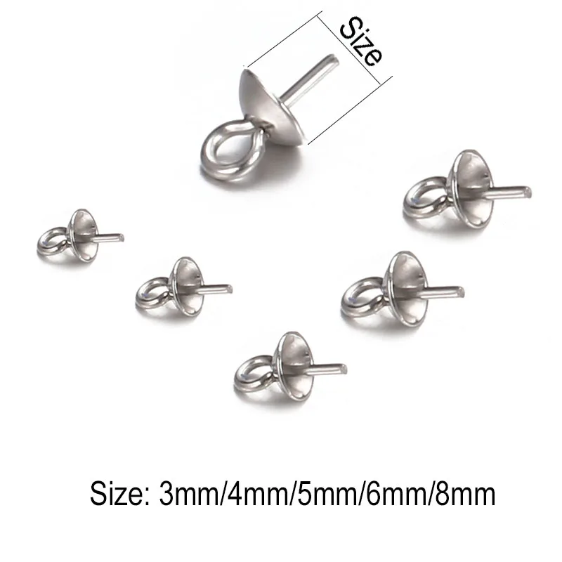 100pcs/lo Wholesale Stainless Steel Pearl Pendant Connector Bail Cap Tray For Beads DIY Jewelry Making Findings Accessories