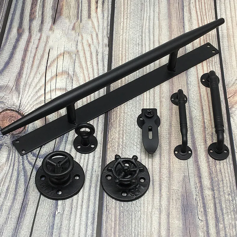 

1 piece Iron Barn Door Handle Cabinet Handle and Knobs Industry Metal Black Handle Retro Gate Handle American Countryside