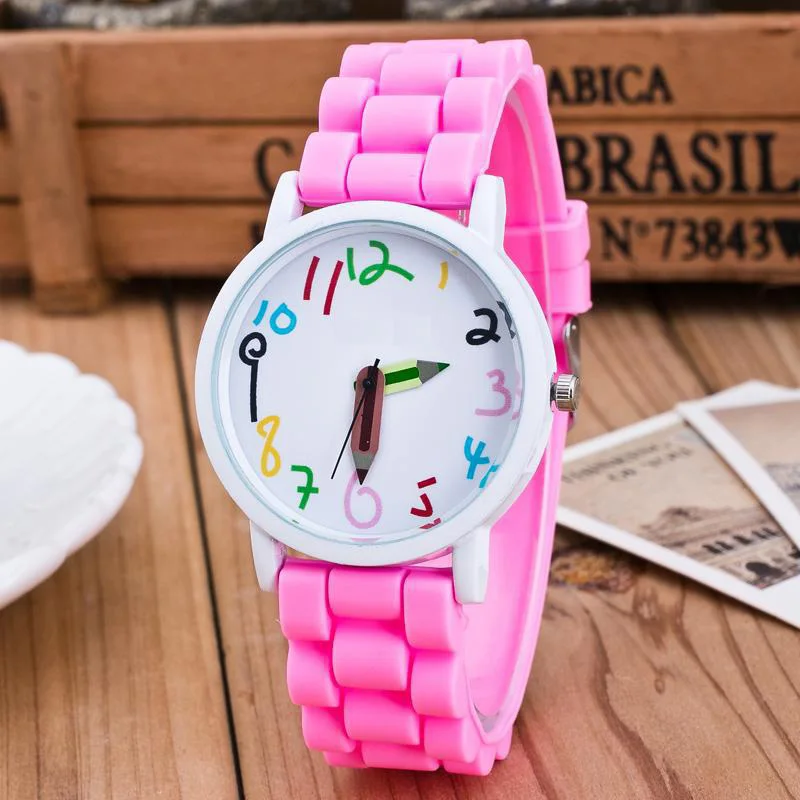 Droppshiping Silikon Uhren Kinder Bleistift Zeiger Student Uhr Quarz Armbanduhren Geschenk Uhren dg88