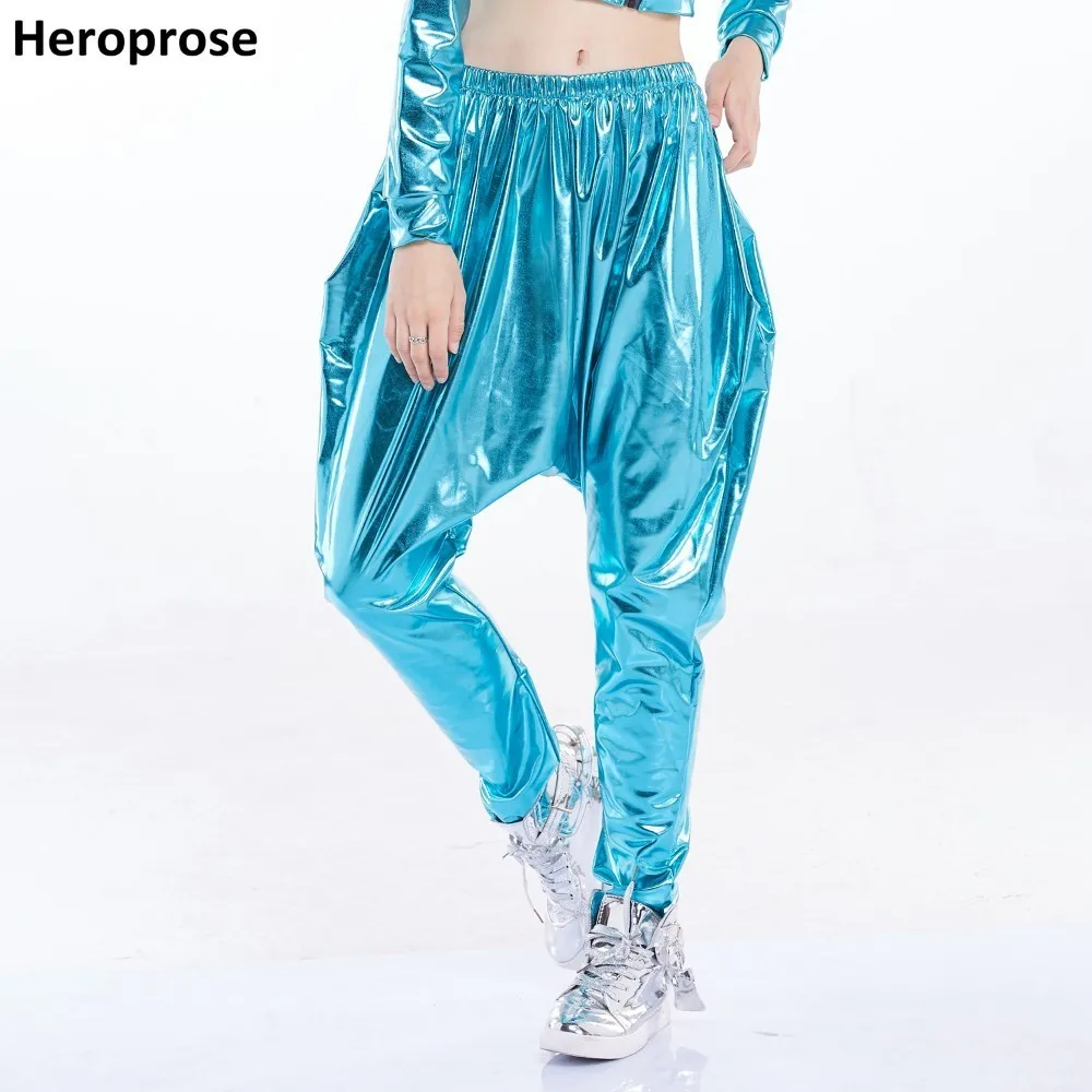 Heroprose Brand 2021 Fashion Personality Water Blue Big Crotch Trousers Stage Performance Wear Skinny Hip Hop Harem Pants