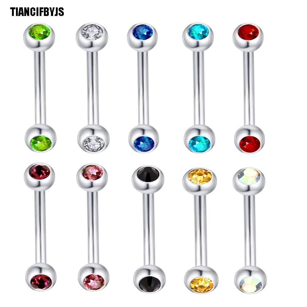 TIANCIFBYJS Mix 10 colors 16G Surgical Steel Eyebrow Ring Piercing Curved Barbell Bar Lip Ring Helix Earring Body Jewelry 100pcs