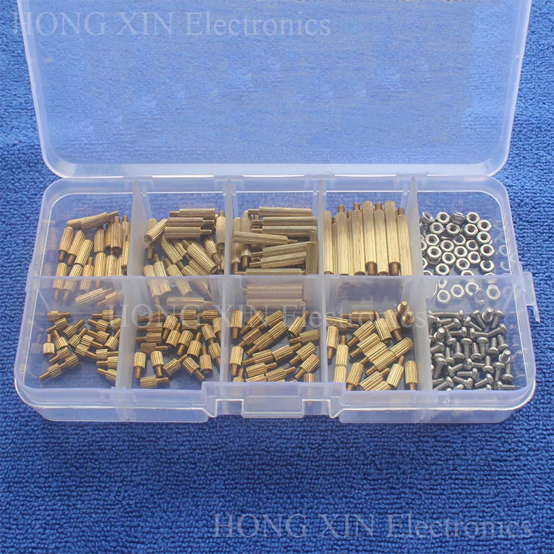 260Pcs/M2 PCB Threaded Brass Male Female Standoff Spacer Board Hex Screws Nut Assortment Box kit set with Plastic Box Hollow