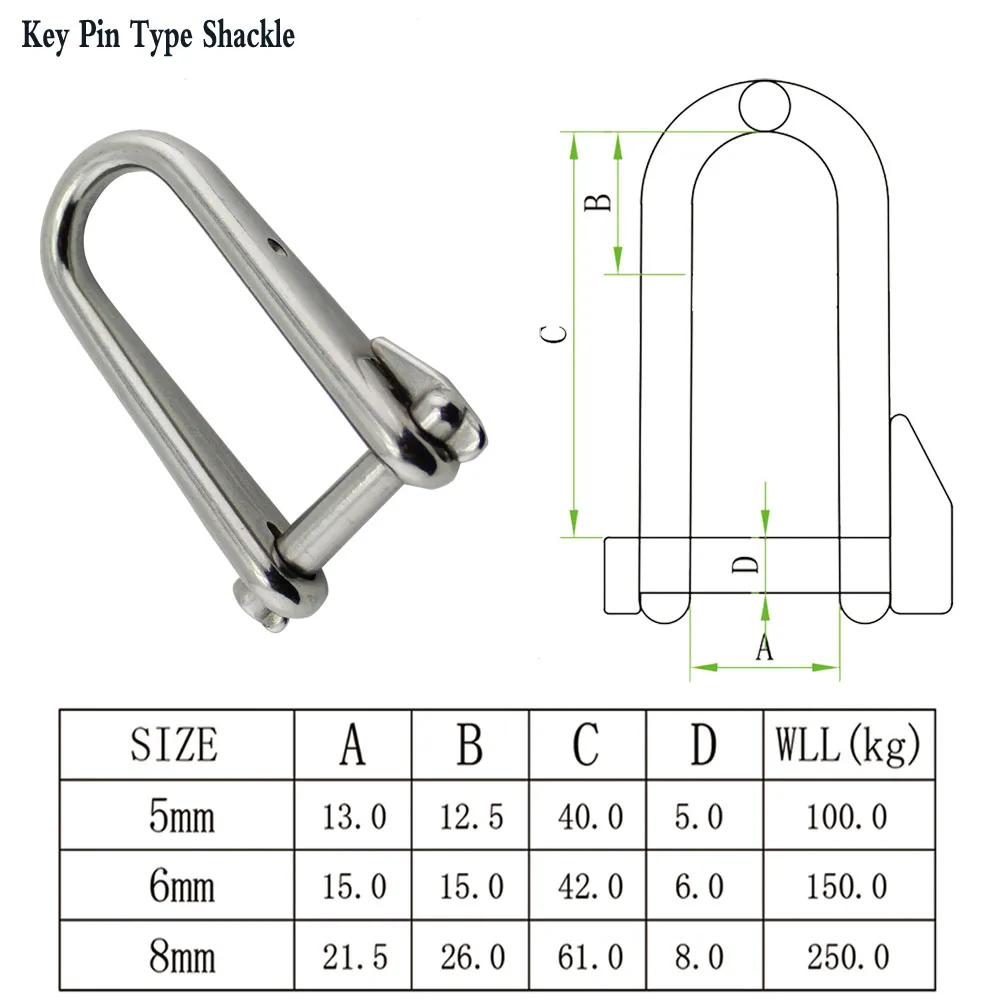 Stainless Steel 316 Halyard Key Pin Shackle Marine Hardware Boat Hardware Rigging Hardware 5/6/8mm Key Bolted Pin Shackle