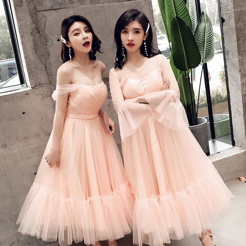 Beauty Emily 6 Styles Bridesmaid Dresses Lace O Neck Tulle Party Gowns For Wedding Pleated Prom Gowns Vestido de dama de honor