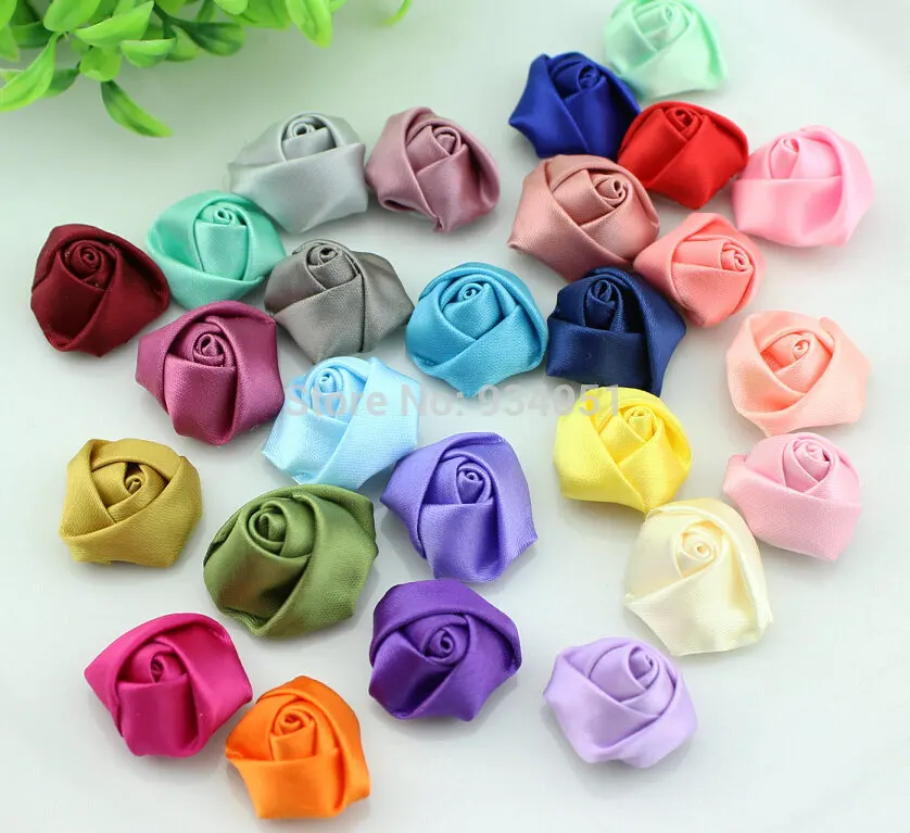 26 colors for your pick ! set of 100pcs Satin Ribbon handmade Fabric Rosette Rose Flowers mixed colors 20-25mm Free shipping