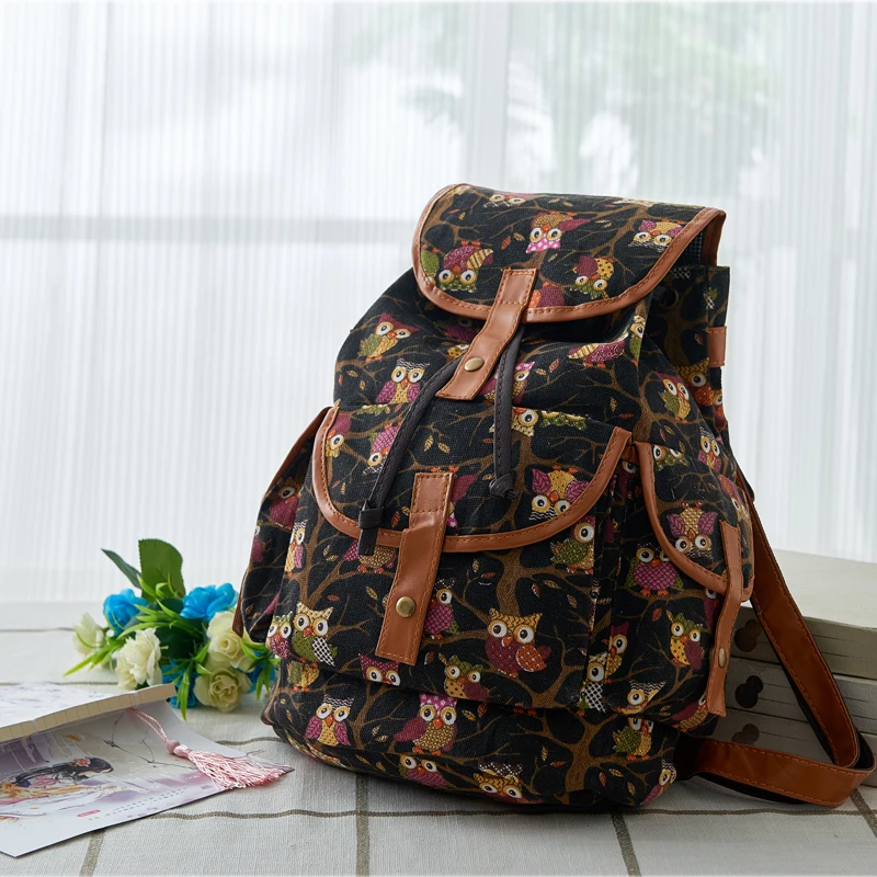 More colors Classic owl pattern women backpack vintage lovers travel backpack casual canvas backpack