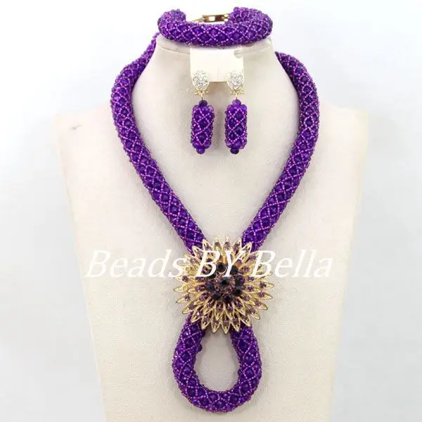 Hot Handmade Indian Wedding Necklace Set Costume Fashion Purple Crystal Beads African Jewelry Set New Free Shipping ABY939