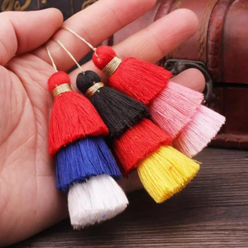 DIY  2pcs 3 layer cotton tassels jewelry accessories Earring Pendant Satin For DIY Jewelry Findings Making