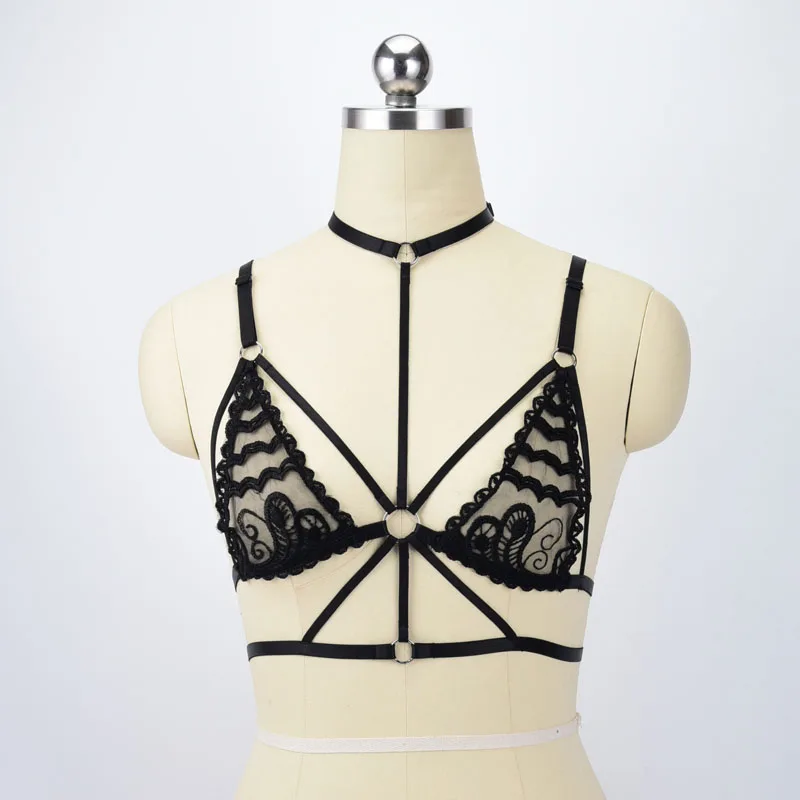 Lace Cage Bra Women Fetish Bodysuit Sexy Crop Top Bondage Lingerie Polyester Body Harness Harajuku Style Nightclub Wear o0514