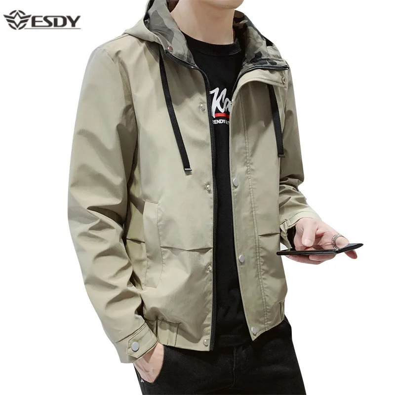 

Men Casual Windbreaker 2019 New Men Bomber Hooded Zipper Jacket Spring Autumn Lightweight Slim Fit Fashion Jacket Male Outwear