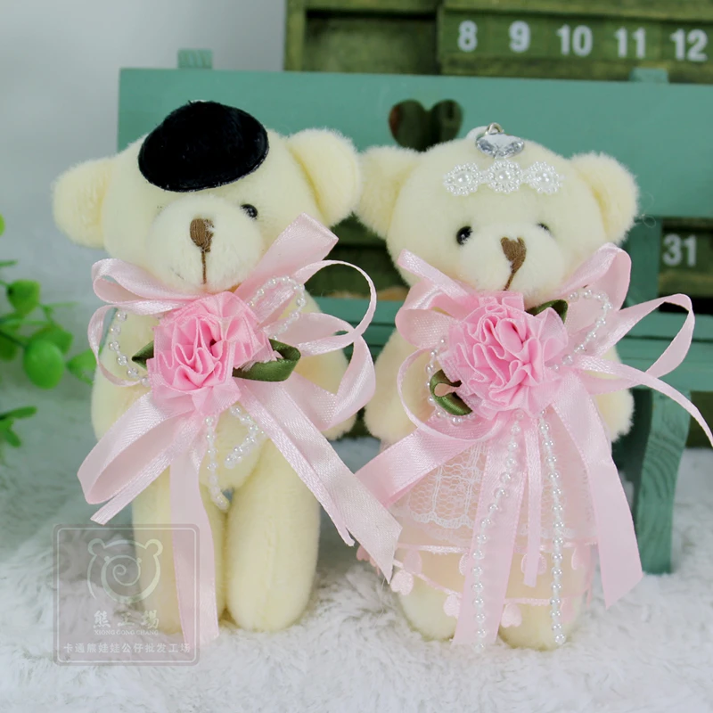 

2 Pieces/Set Mini Plush Bear Dolls Cute Cartoon Bouquet Bear Dolls Creative Wedding Decoration Bear Pendants Children Gift