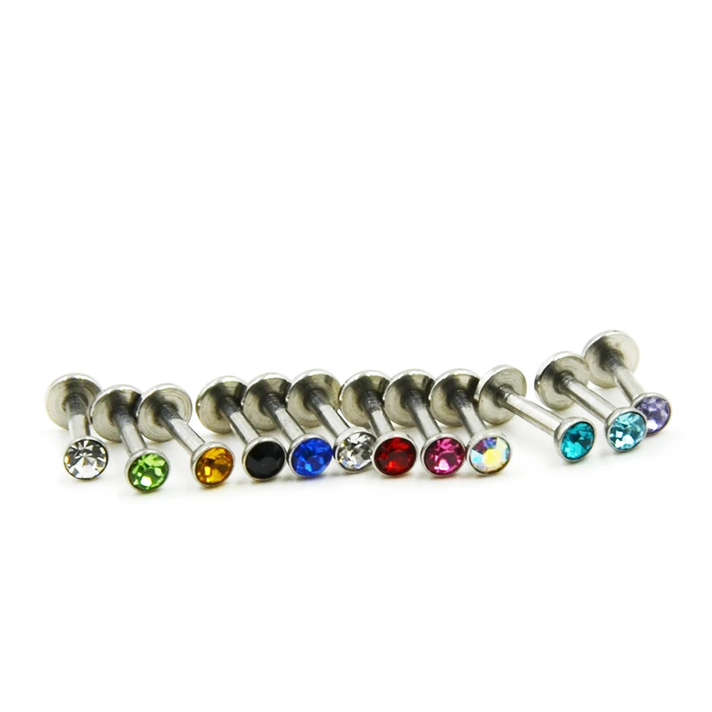 BOG-Lote de 10 piezas de circonita anodizada, Punta roscada interna, labio, perno prisionero, cartílago de la oreja, Tragus, hélice, Piercing, anillo, 16g, joyería corporal