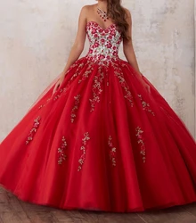 Embroidery Red Quinceanera Dresses 2019 Beadings Crystal Tulle Dresses 15 year old Debutante Sweetheart neck Vestidos De 15 Anos