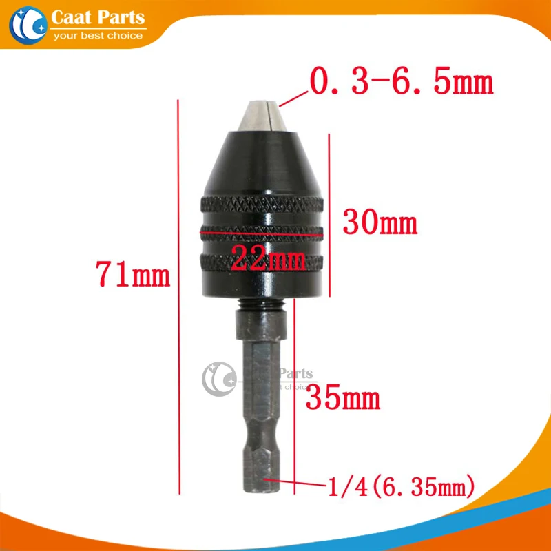 

0.3-6.5mm 1/4" 6.35mm (Black ) Keyless Drill Chuck Screwdriver Impact Driver Adaptor Hex Shank Drills Grinder Converter