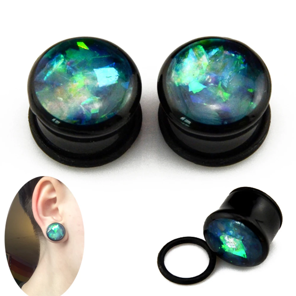 2pcs Black Acrylic Single Flare With O Ring Like Crystal Ear Plugs Flesh Tunnel Expander Gauge Piercing Stretchers