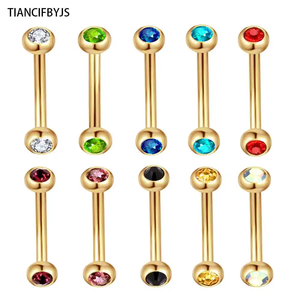 

TIANCIFBYJS 100pcs Mix 10 Colors Stainless Steel Eyebrow Piercing Rings Curved Barbell Banana Crystal Pircing Body Jewelry Women