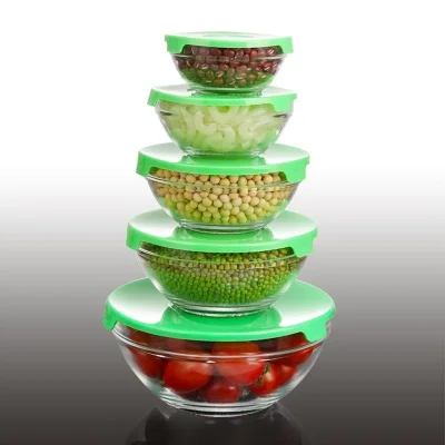 5pcs Glass Mixing Bowl Glass Bowl Set Retain Freshness Bowl with PP cover each