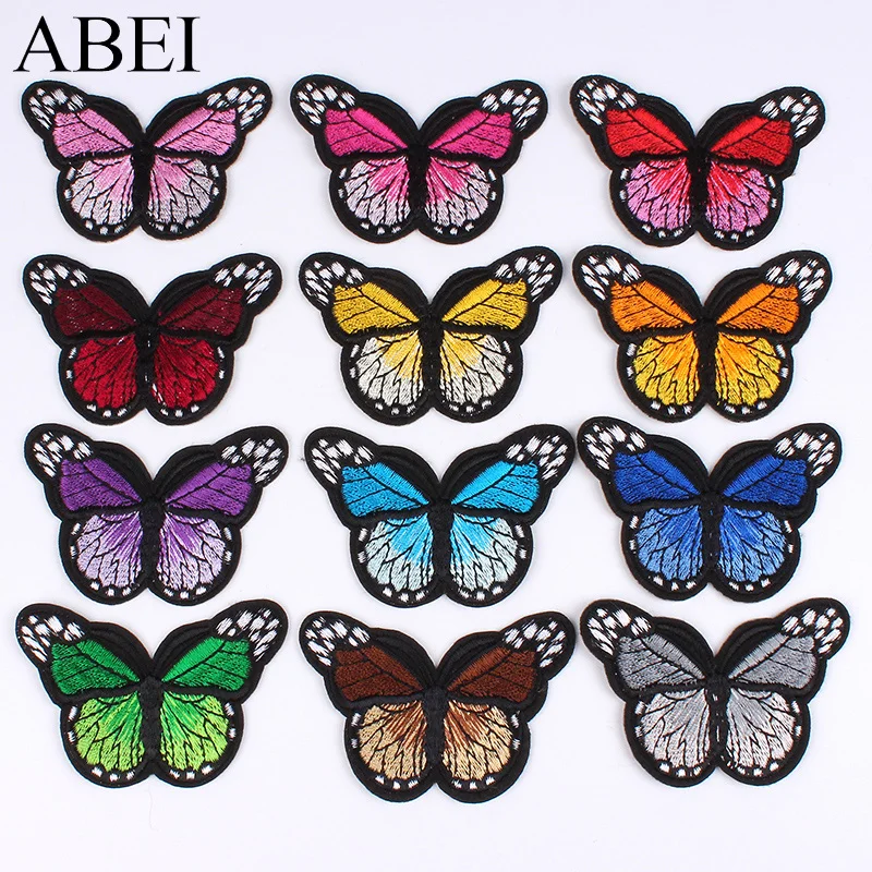 12pcs/lot Mix Colors Embroidered Butterfly Patch Iron On Animal Stickers For Shirts Dress Shoes Hats Sweater Jeans Appliques