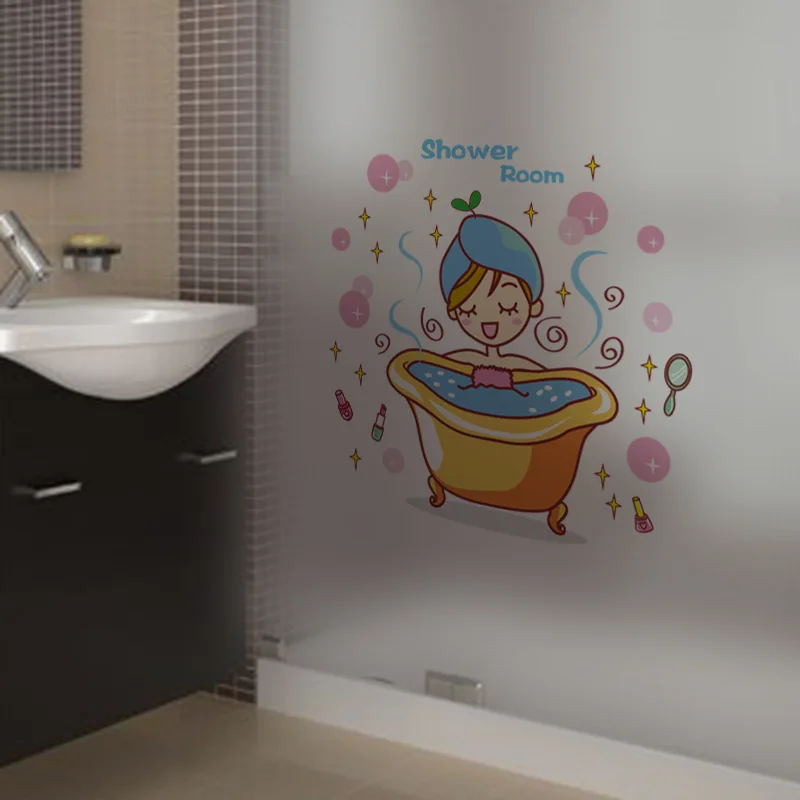 Lovely Girl In The Bath Glass Door Wall Sticker Shower Waterproof Bathroom Home Decoration Art Decals Stickers Window Wallpaper