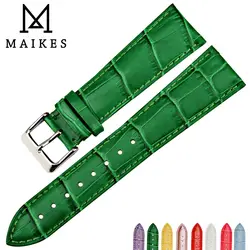 MAIKES-Accesorios de reloj de piel auténtica para mujer, correa de reloj de 16mm, 18mm, 20mm y 22mm, color verde, a la moda