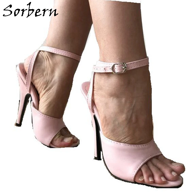 

Sorbern Pink Women Sandals Shoes Plus Size EU36-46 Buckle Strap Ladies Party Summer Sandals Shoes PU High Heels Shoes