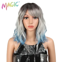 Magia peruca sintética de cabelo curto para preto feminino cinza azul peruca cabelo reto sintético resistente ao calor 12 