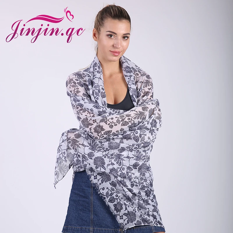 

Jinjin.QC women's long print scarf winter floral viscose scarves and wraps female bandana 2019 new fashion shawl drop shipping