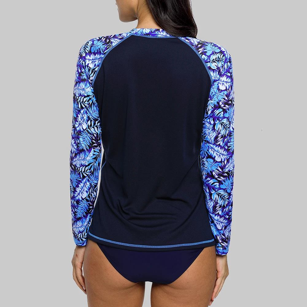 Charmleaks Long Sleeve Women Rashguard Retro Floral Print  Quick-drying Shirt Running Top Hiking Shirts Rash Guard UPF50+