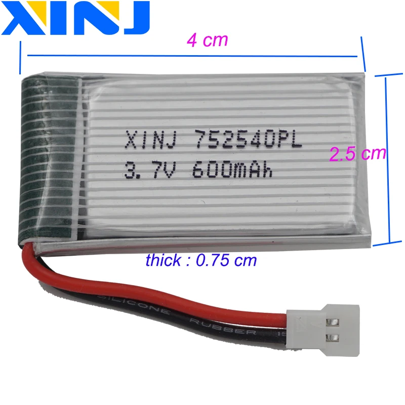 Charger+2pcs 3.7V 600 mAh 25C Polymer Lipo Li Battery 752540 XH254mm Connector For Syma X5C X5SC TK M80 RC Quadcopter Drone