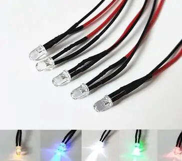 F5 5mm bianco caldo rosso verde blu giallo arancione rosa viola RGB 12V lampada a LED con filo da 20cm per spina giocattolo fai da te x 100 pezzi