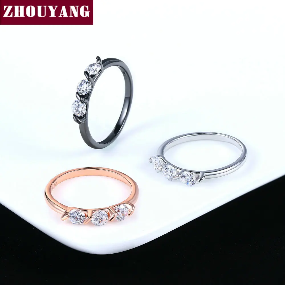 ZHOUYAN Engagement Wedding Ring For Women Classic Simple CZ Austrian Crystal Dainty Ring Rose Gold Color Fashion Jewelry R067