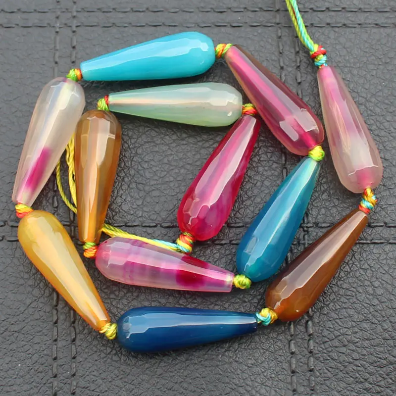 Faceted 10x30mm Multi-color agates Drop Loose Beads 15\