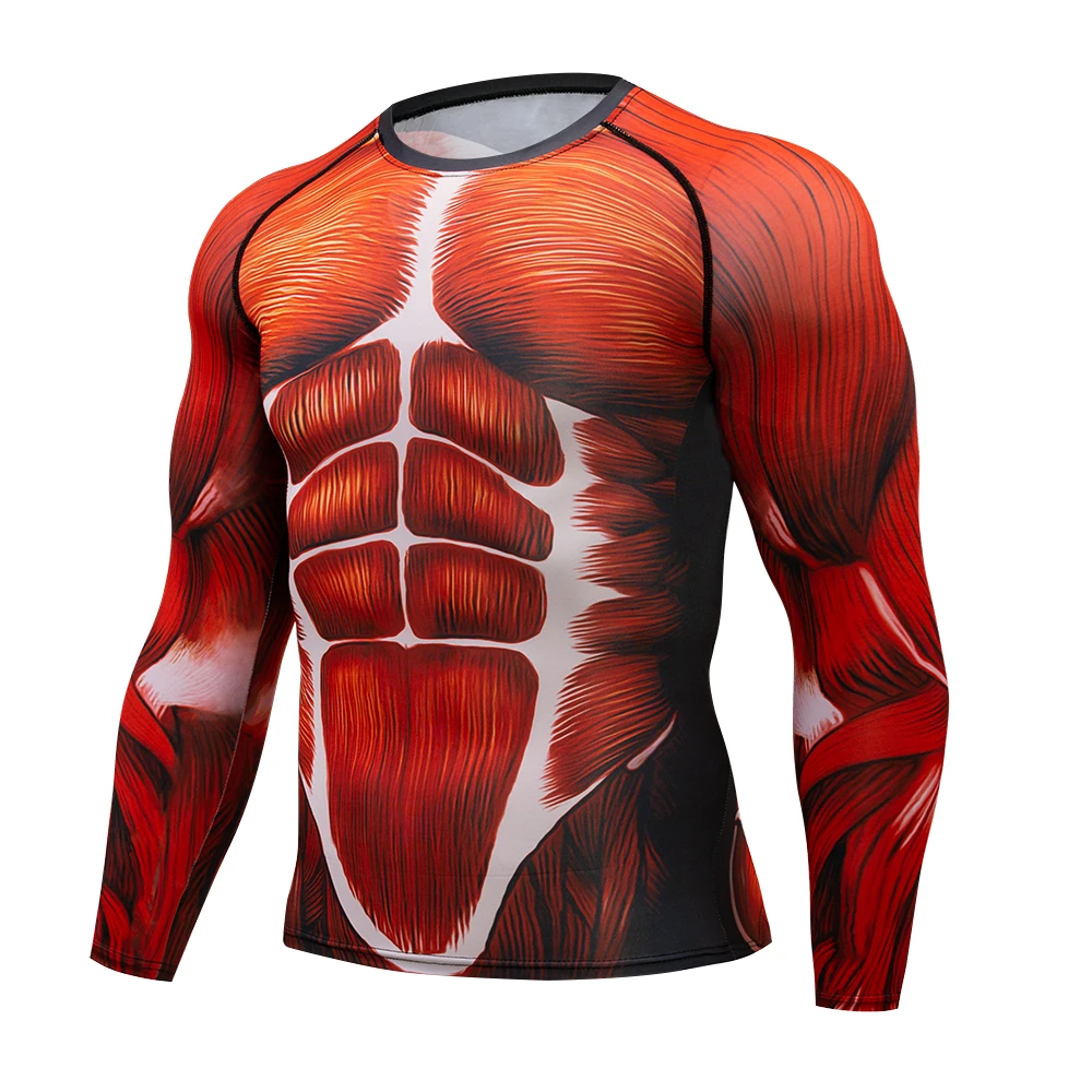 Brand New Men Compression T-shirts Long Sleeve Tees 3D Fitness Muscle Tights BJJ MMA Gym Exercise Rashguard High Quality T shirt