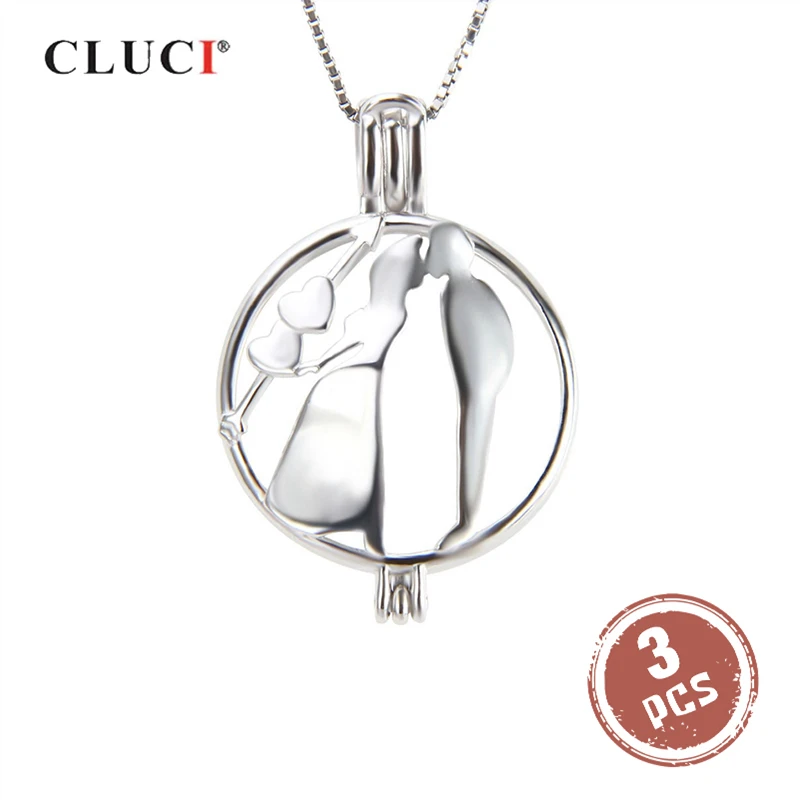 

CLUCI 3pcs 925 Sterling Silver Romantic Valentines Gift Cage Pendant Charms Women Fine Jewelry Silver 925 Pearl Locket SC185SB