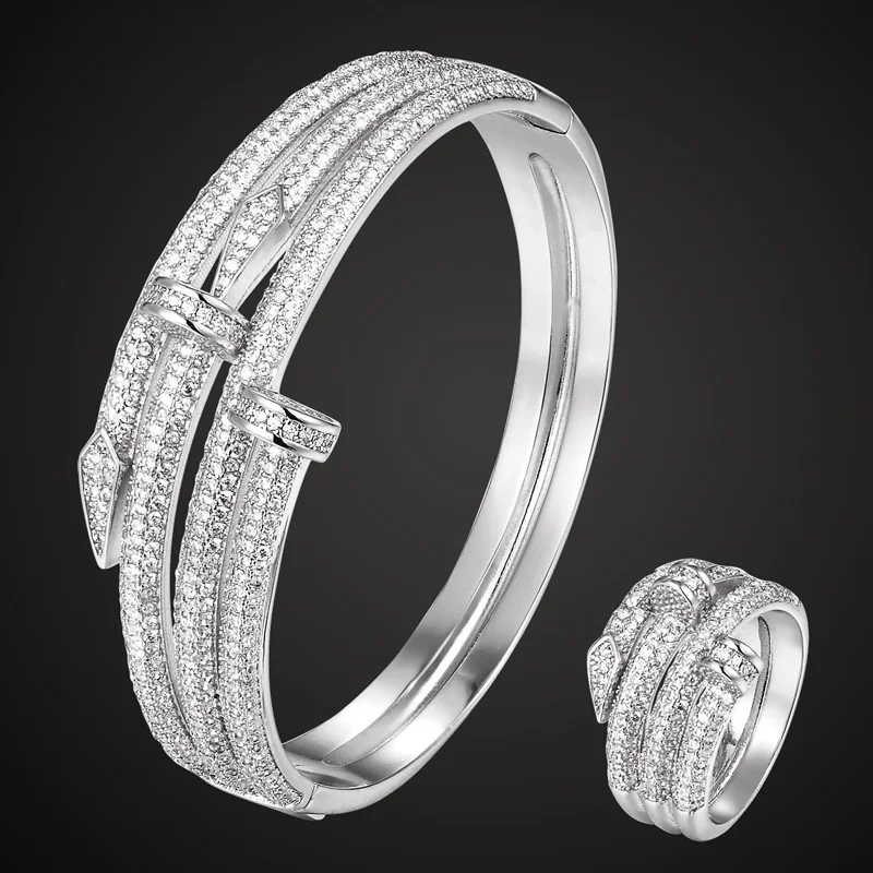 

Zlxgirl jewlery Cubic Zirconia bangle&ring Bridal Jewelry sets Europe Design Cubic Zircon Bangle Bijoux Love Bangles Pulseira