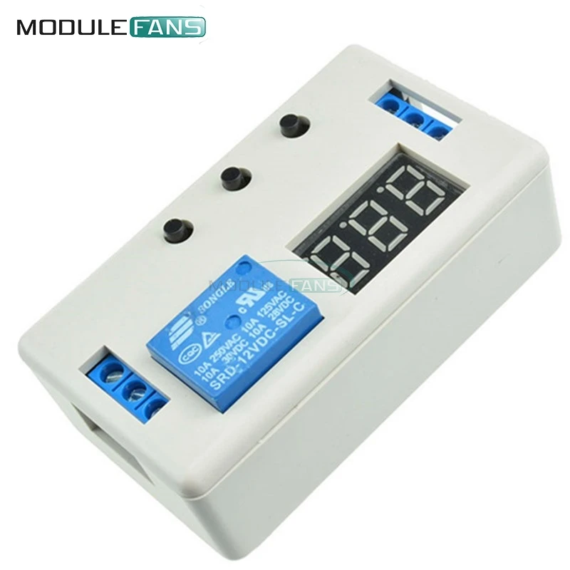 Digitale LED-display Tijdrelaismodule Board DC 12V Controle Programmeerbare tijdschakelaar Trigger Cycle Module met behuizing