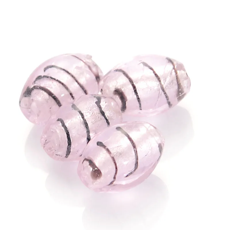 10 Pcs Glass Chamilia  Oval Spiral Silver Foiled Glass Lampwork Spacer Beads For Diy Jewelry Making Accessories