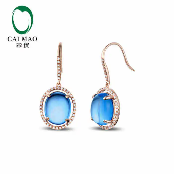 

CaiMao 18KT/750 Rose Gold 10.38 ct Natural Blue Topaz & 0.35 ct Full Cut Diamond Engagement Gemstone Earrings Jewelry