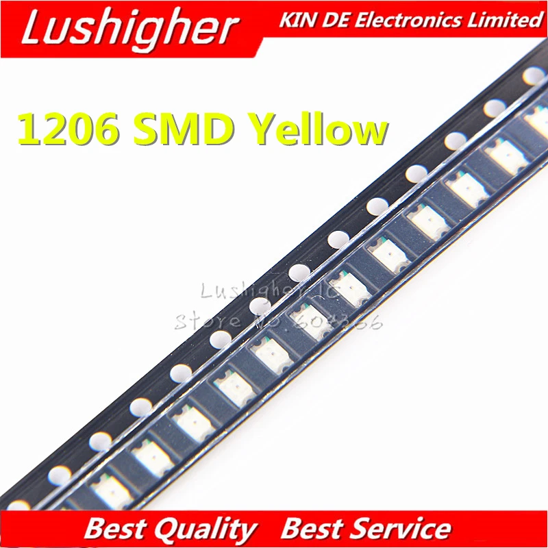 100pcs Yellow 1206 SMD LED Yellow Colour Diodes Light 3216