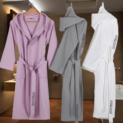 Summer Cotton Bathrobe Men Hooded  Women Long Soft Warm Robe Wedding Bridesmaid Robe White/Grey Color Knee Length Luxury