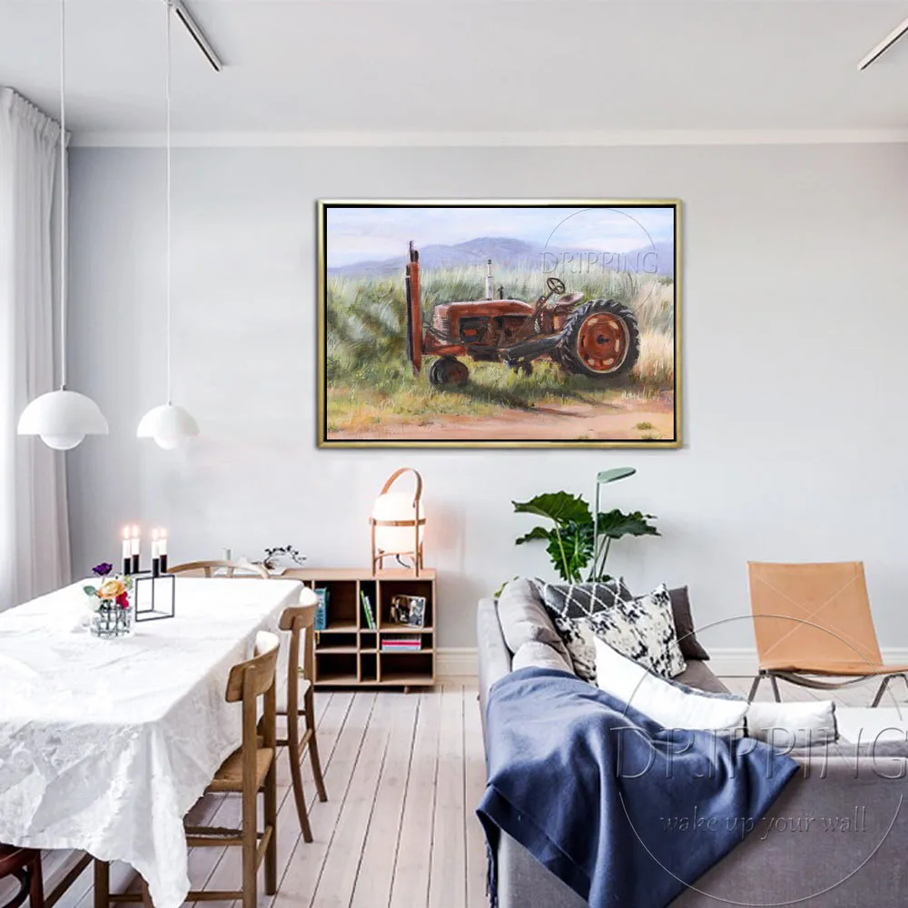 New Arrivals Hand-painted High Quality Impressionist Old Tractor Oil Painting on Canvas Tractor Oil Painting for Home Wall Decor