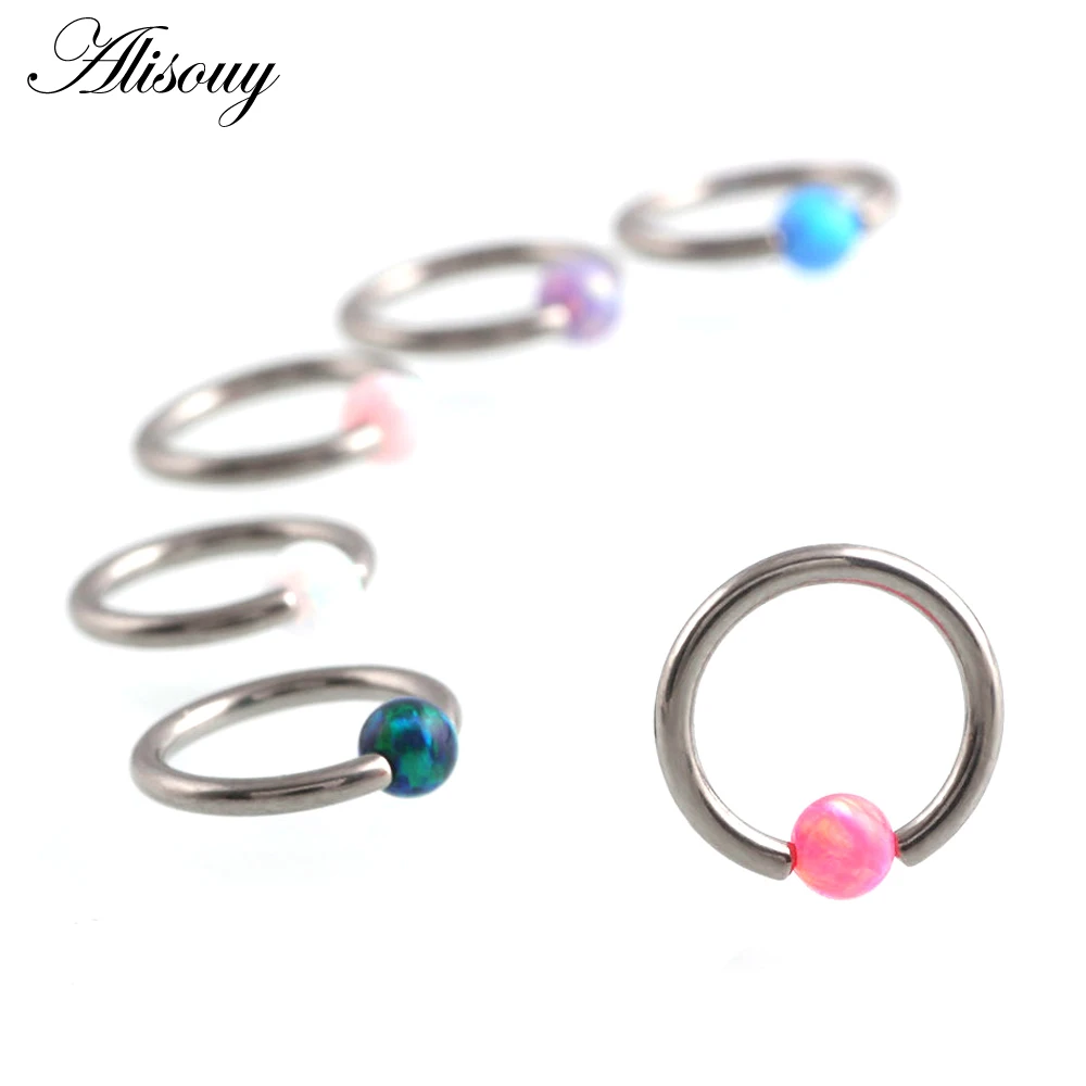 Alisouy 16G Titanium Nose Rings Captive Bead Rings Opal Stone Piercing Nose CBR Ear Cartilage Rings For Sexy Girls Body Jewelry