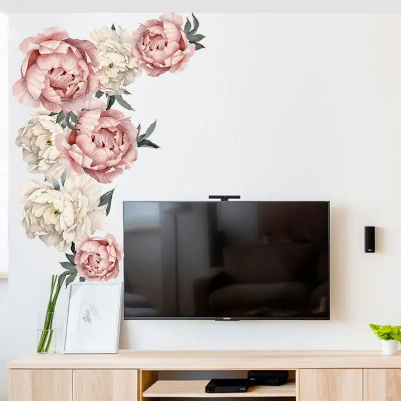 Peony Rose Flowers Wall Sticker Living Room TV Background Decoration Art Decals Bedroom Home Decor Beautiful Beautify Wallpaper