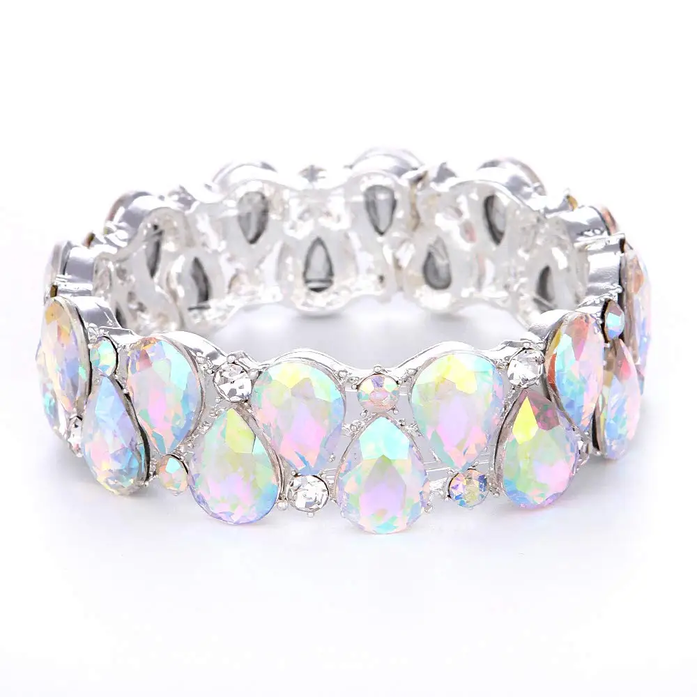 16 Colors Elegant Crystal Cuff Bangles Tear Drop Bracelet Women Stretch Bangle Indian Bridal Wedding Costume Jewelry Girl Gifts