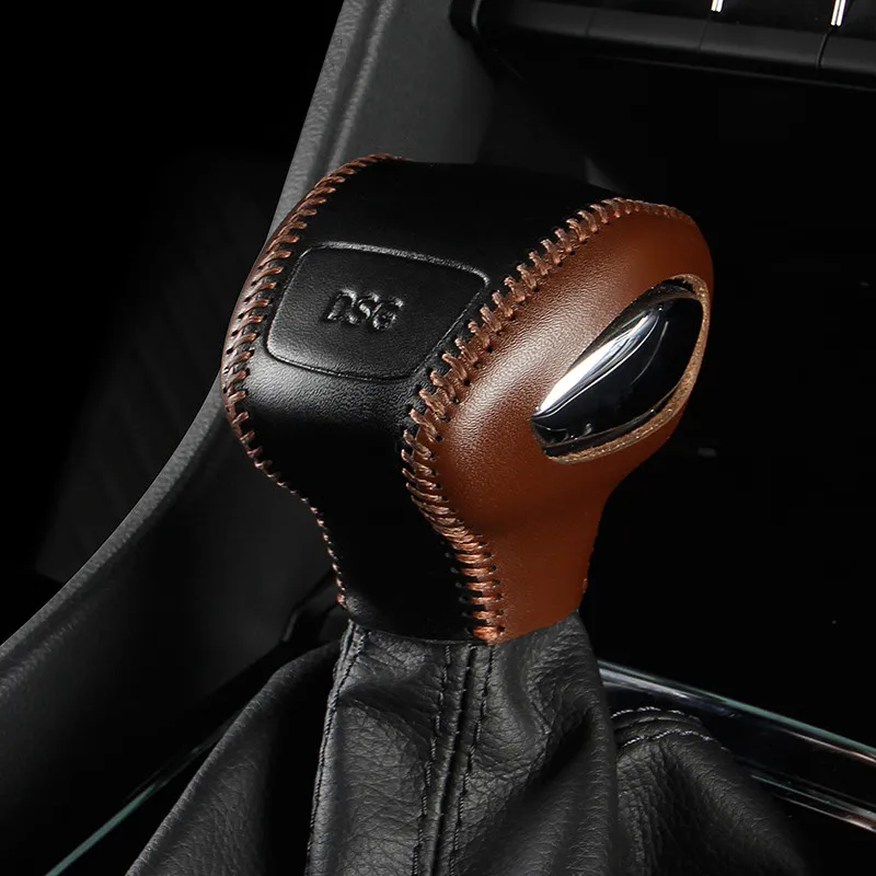 Genuine Leather Car Gear Shift Knob Collar Hand Sewing Cover for Skoda Kodiaq Styling Accessories